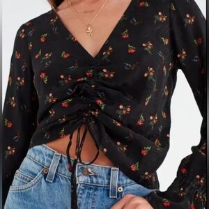 Urban Outfitters Gathered Front Top Floral Print Women's Size L